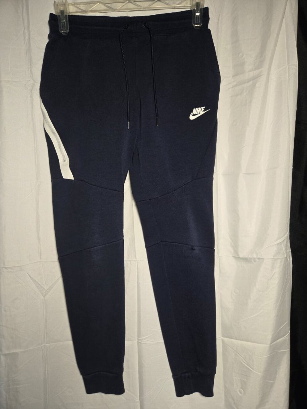 Nike Tech Fleece Navy Joggers Small Zip Pocket Drawstring Sweatpants